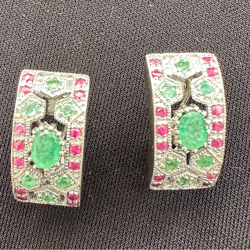 Emerald And Ruby Silver 925 Earrings - image 2